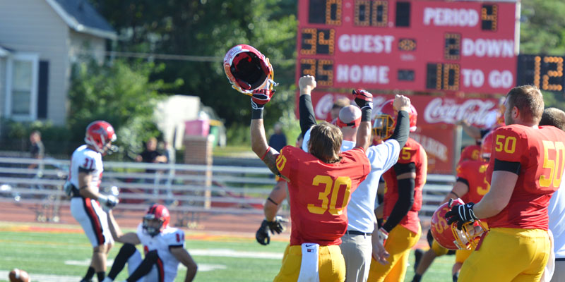 Simpson beat UW-River Falls 35-34 on Sept. 21, 2013. Taylor Nelson scored on a quarterback sneak with 22 seconds left to give Simpson the win after trailing by nine in the fourth quarter.