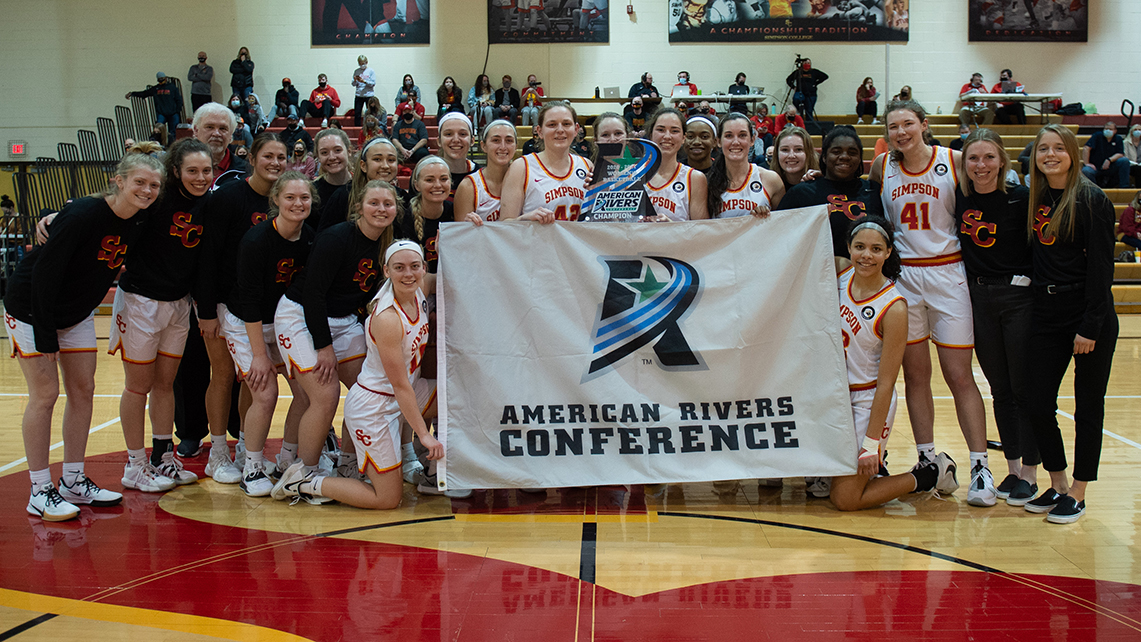 The Simpson College women's basketball team are the 2021 American Rivers Conference Champions.