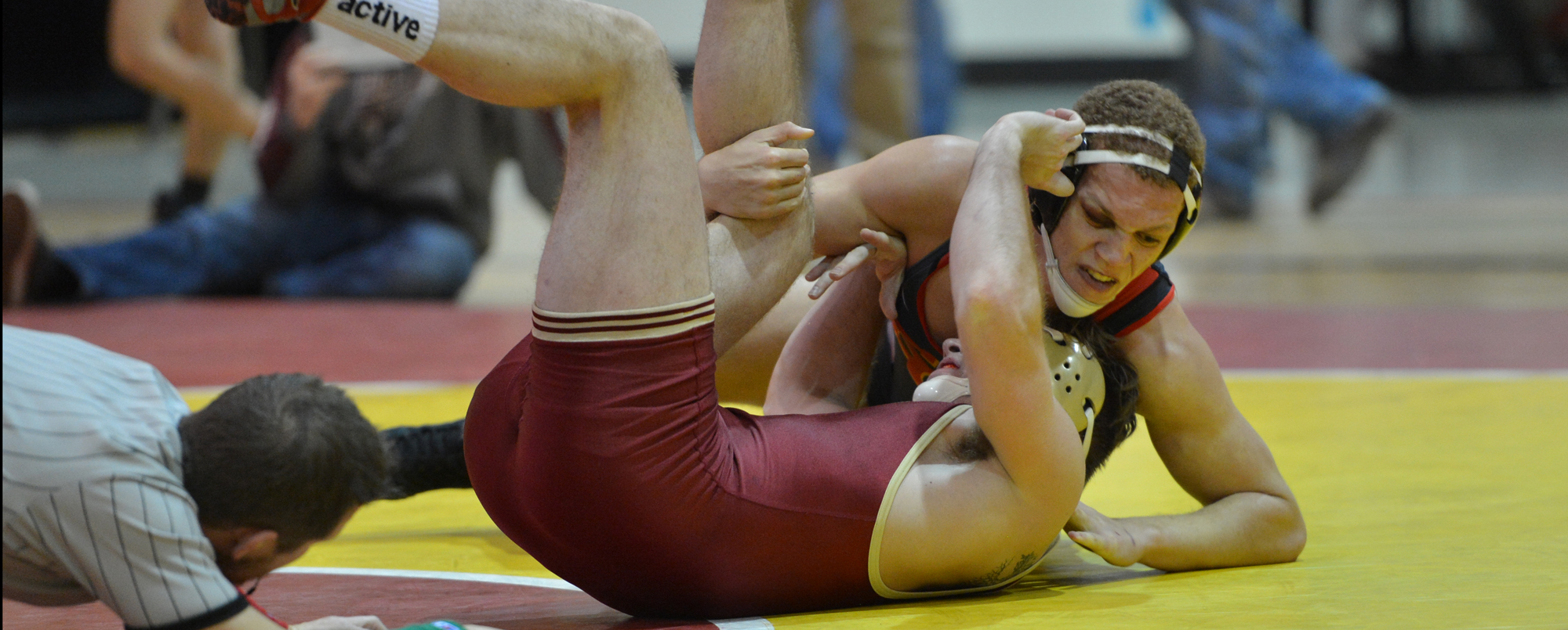 Noah Robinson picked up one of Simpson's three pins in a 32-21 win over St. Olaf on Tuesday, Jan. 24.
