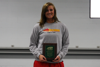 Kinsey Bak earned Field MVP Honors at the 2011 IIAC Championships. - photo courtesy Kerry Kahl, Cornell College